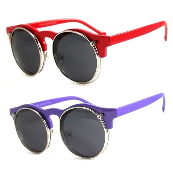 Retro Flip Up Round Sunglasses Berry Steampunk - Picture 1 of 8